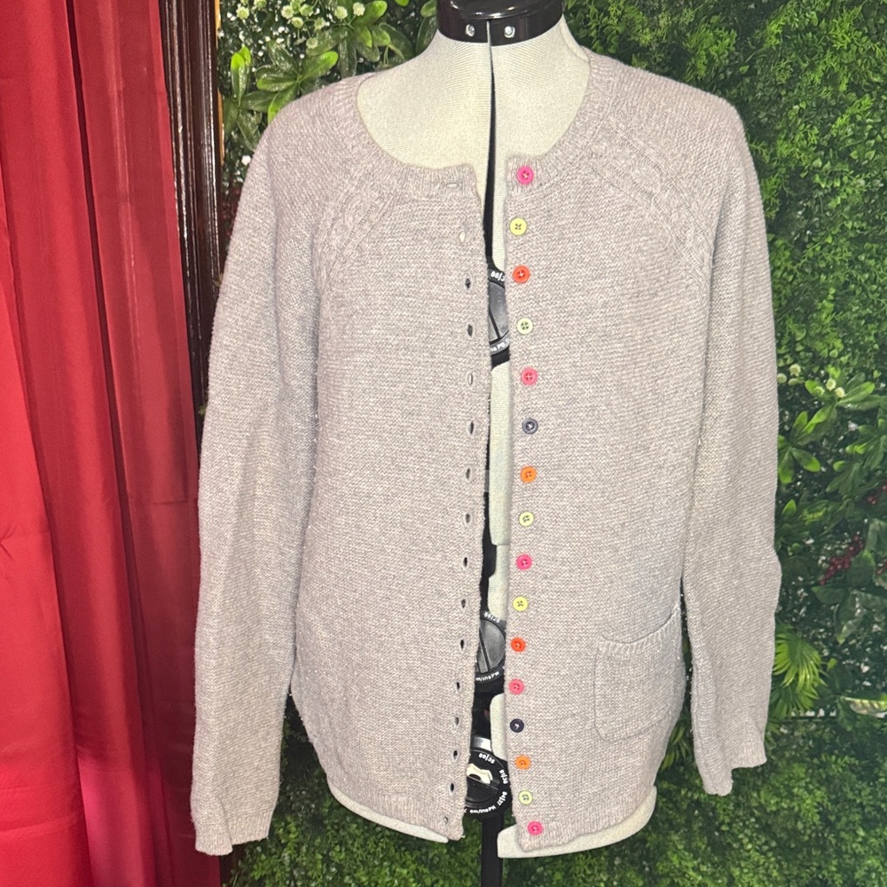 Tabitha Light Gray Cardigan with Multicolor Buttons